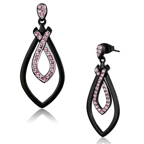 TK2532 Two-Tone IP Black Stainless Steel Earrings featuring light rose top-grade crystals, showcasing a modern and elegant design.