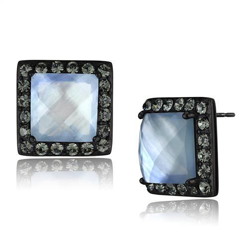 TK2536 IP Black Stainless Steel Earrings featuring Aquamarine AB precious stone, showcasing a modern design with a sleek finish.