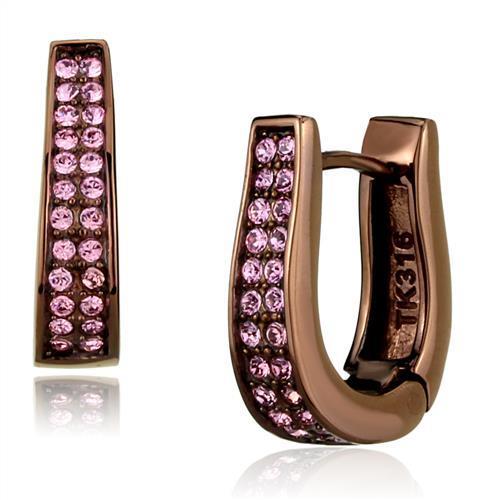 TK2537 IP Coffee light Stainless Steel Earrings with light rose top-grade crystals, showcasing an elegant design.