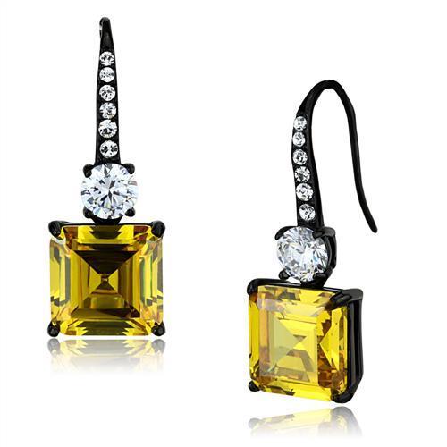 TK2539 IP Black Stainless Steel Earrings featuring AAA Grade CZ stone in topaz color, showcasing a modern design.