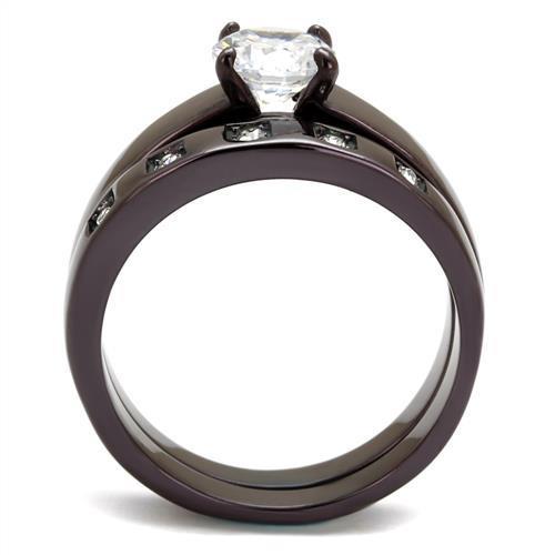 TK2547 IP Dark Brown Stainless Steel Ring featuring AAA Grade clear CZ stone, showcasing a stylish and elegant design.