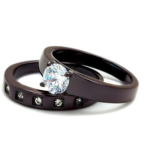 TK2547 IP Dark Brown Stainless Steel Ring featuring AAA Grade clear CZ stone, showcasing a stylish and elegant design.