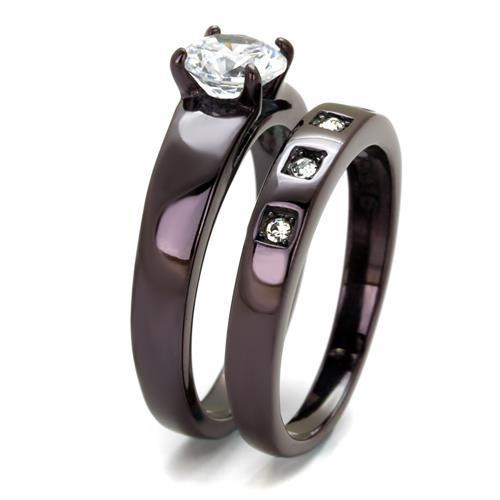 TK2547 IP Dark Brown Stainless Steel Ring featuring AAA Grade clear CZ stone, showcasing a stylish and elegant design.