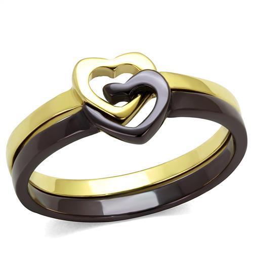 TK2548 Stainless Steel Ring featuring IP Gold and Dark Brown finishes, showcasing a sleek and minimalist design without a center stone.