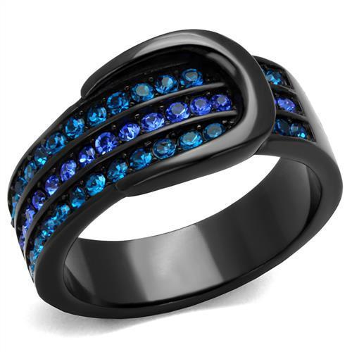 TK2549 IP Black Stainless Steel Ring featuring a multi-color top grade crystal, showcasing a modern design with a sleek finish.