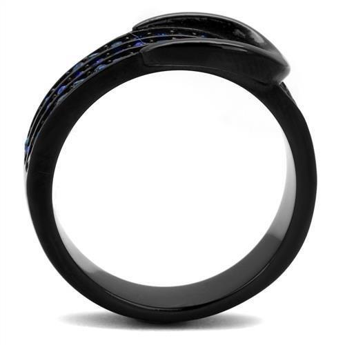 TK2549 IP Black Stainless Steel Ring featuring a multi-color top grade crystal, showcasing a modern design with a sleek finish.