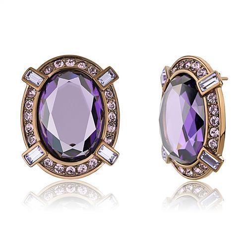 TK2571 IP Coffee light Stainless Steel Earrings featuring AAA Grade CZ stone in amethyst color, showcasing elegant design and durable material.