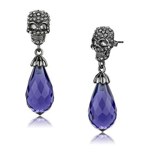 TK2574 IP Light Black Stainless Steel Earrings featuring synthetic tanzanite stones, showcasing a modern design and durable finish.