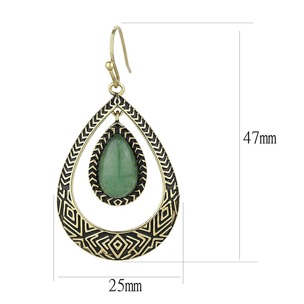 TK2576 IP Gold Stainless Steel Earrings featuring emerald jade stones, showcasing elegance and durability.