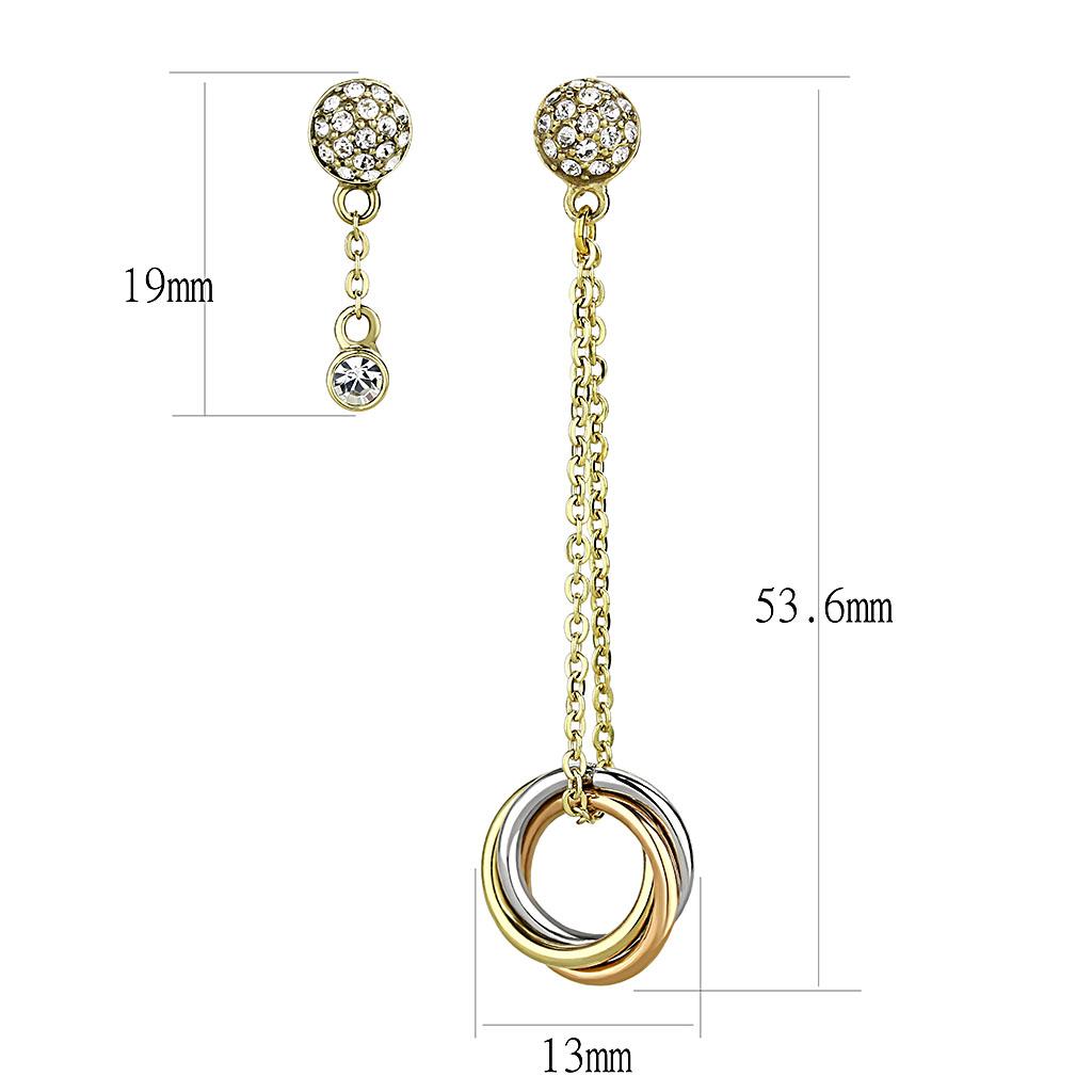 TK2579 IP Gold and Rose Gold stainless steel earrings featuring clear top-grade crystals, showcasing a luxurious and elegant design.