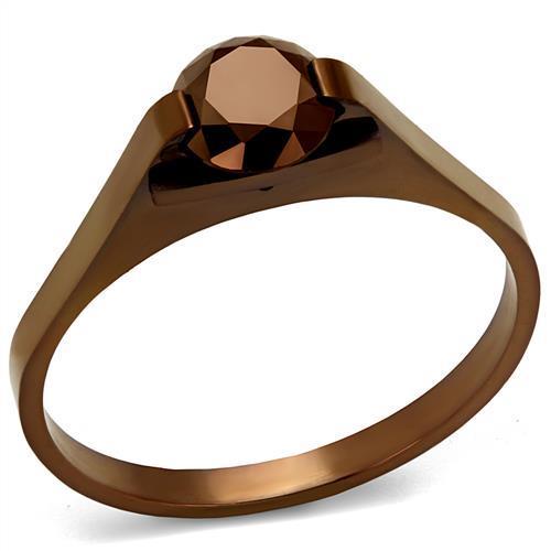 TK2592 IP Coffee light Stainless Steel Ring featuring AAA Grade CZ stone in light coffee color, showcasing its elegant design.