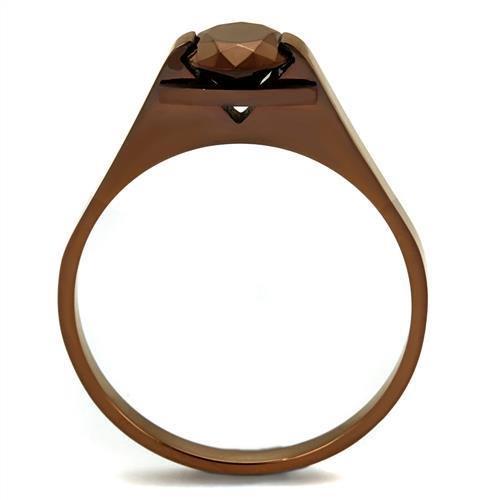 TK2592 IP Coffee light Stainless Steel Ring featuring AAA Grade CZ stone in light coffee color, showcasing its elegant design.