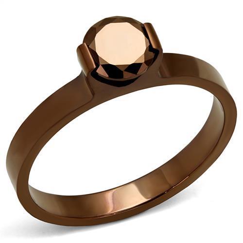 TK2593 IP Coffee light Stainless Steel Ring featuring AAA Grade CZ stone in light coffee color, showcasing its elegant design and finish.