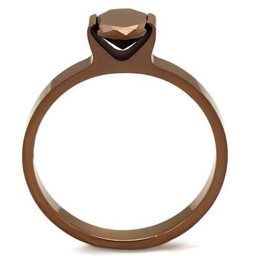 TK2593 IP Coffee light Stainless Steel Ring featuring AAA Grade CZ stone in light coffee color, showcasing its elegant design and finish.