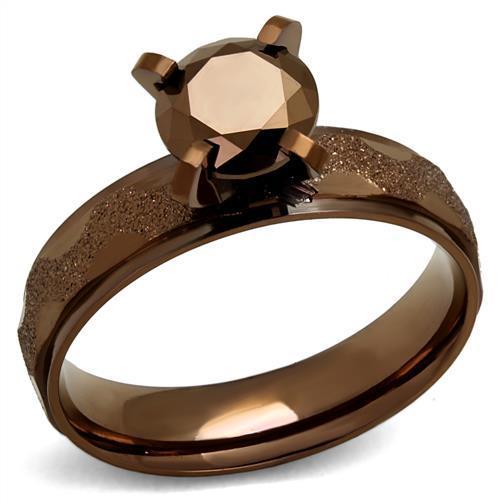 TK2595 IP Coffee light Stainless Steel Ring featuring AAA Grade CZ stone in light coffee color, showcasing its elegant design.