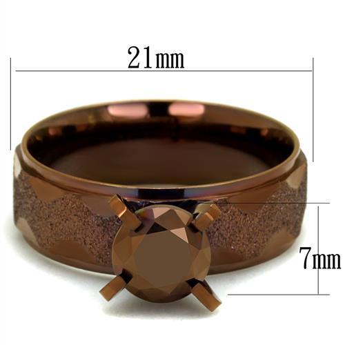 TK2596 IP Coffee light Stainless Steel Ring featuring AAA Grade CZ stone in light coffee color, showcasing its elegant design.