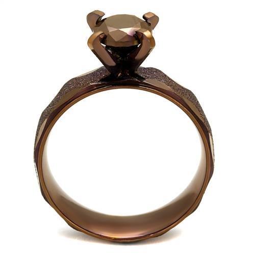 TK2596 IP Coffee light Stainless Steel Ring featuring AAA Grade CZ stone in light coffee color, showcasing its elegant design.