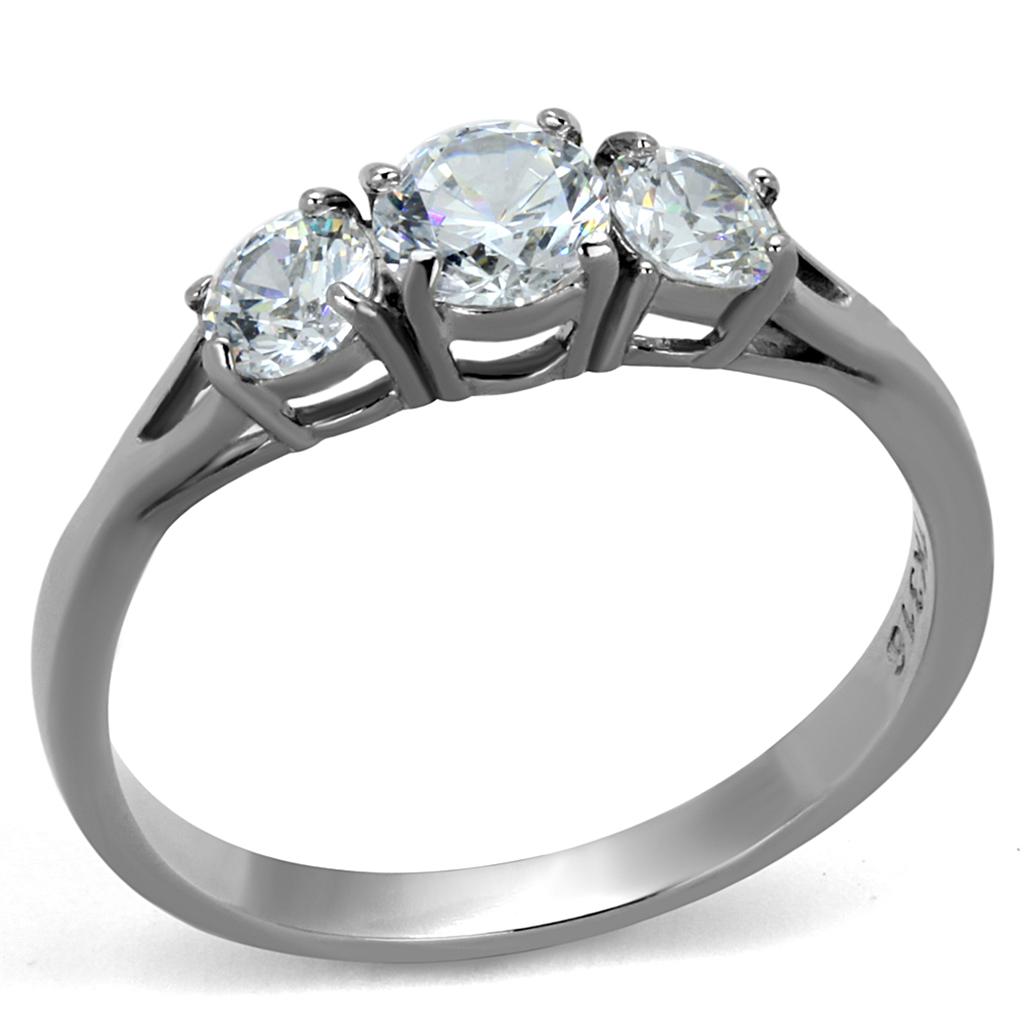 TK2260 High Polished Stainless Steel Ring featuring a clear AAA Grade CZ stone, showcasing a brilliant shine and elegant design.