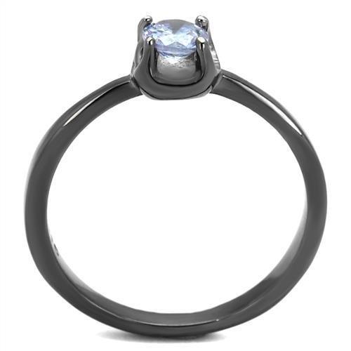 TK2609 IP Light Black Stainless Steel Ring featuring AAA Grade CZ center stone in light amethyst color, showcasing a modern design.