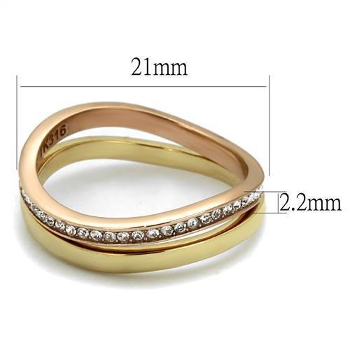 TK2613 IP Gold and Rose Gold Stainless Steel Ring featuring a clear top-grade crystal, showcasing a luxurious and elegant design.