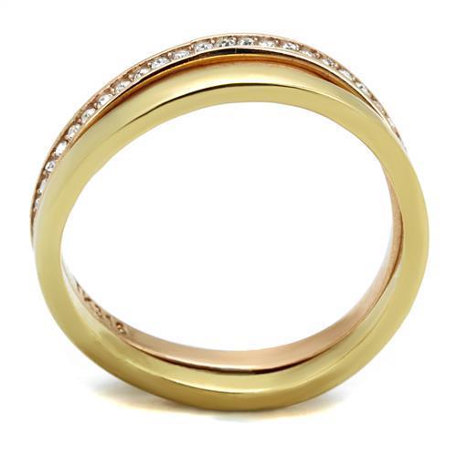 TK2613 IP Gold and Rose Gold Stainless Steel Ring featuring a clear top-grade crystal, showcasing a luxurious and elegant design.