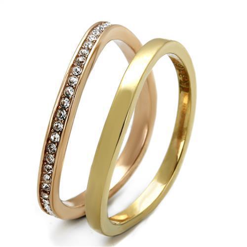 TK2613 IP Gold and Rose Gold Stainless Steel Ring featuring a clear top-grade crystal, showcasing a luxurious and elegant design.