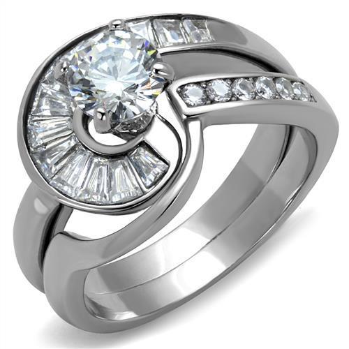 TK2617 No Plating Stainless Steel Ring featuring a clear AAA Grade CZ stone, showcasing its elegant design and durable material.