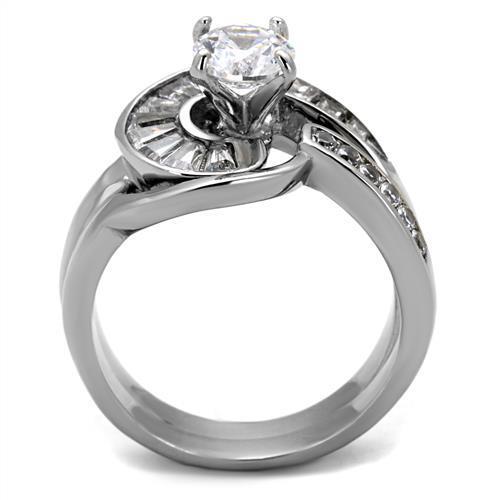 TK2617 No Plating Stainless Steel Ring featuring a clear AAA Grade CZ stone, showcasing its elegant design and durable material.