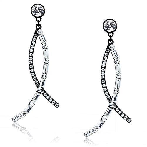 TK2635 IP Light Black Stainless Steel Earrings featuring a top grade clear crystal, showcasing a modern and elegant design.