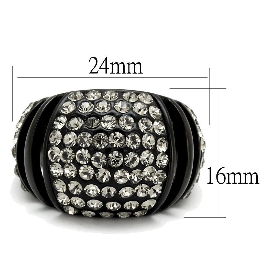 TK2643 IP Black Stainless Steel Ring featuring a top-grade hematite crystal, showcasing a sleek and modern design.