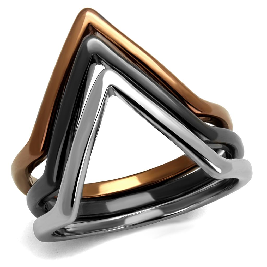 TK2649 Three Tone Ring featuring IP Light Coffee, IP Light Black, and High Polished finishes, showcasing a modern and elegant design.