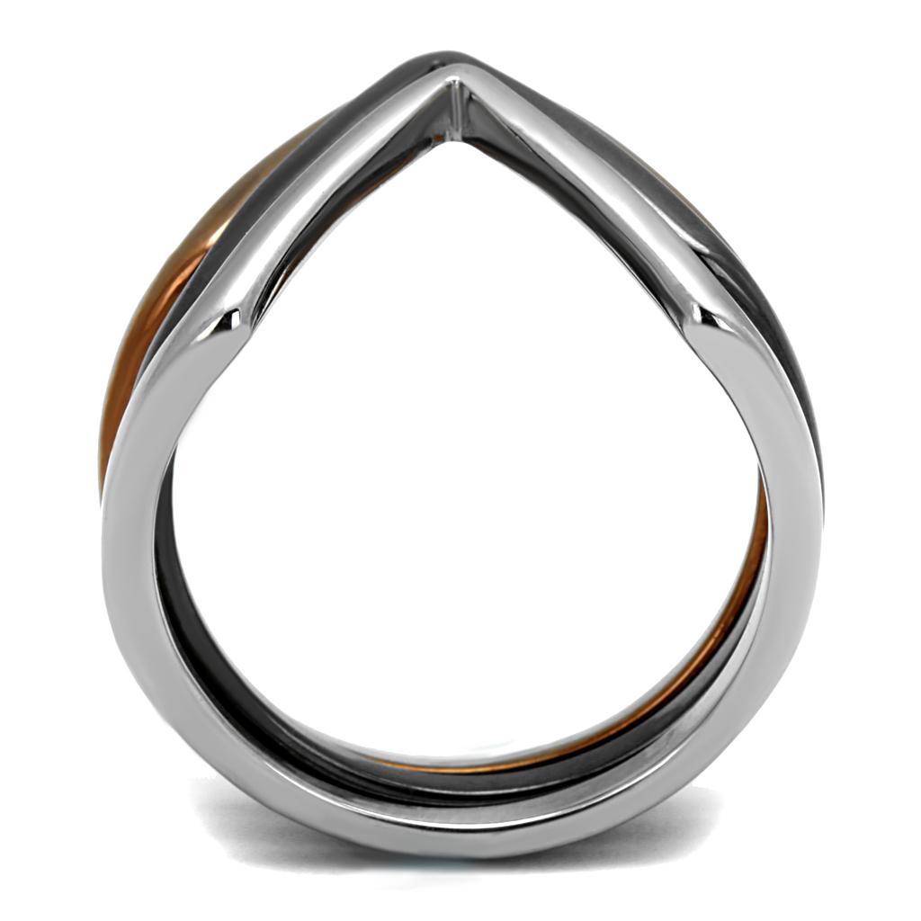 TK2649 Three Tone Ring featuring IP Light Coffee, IP Light Black, and High Polished finishes, showcasing a modern and elegant design.