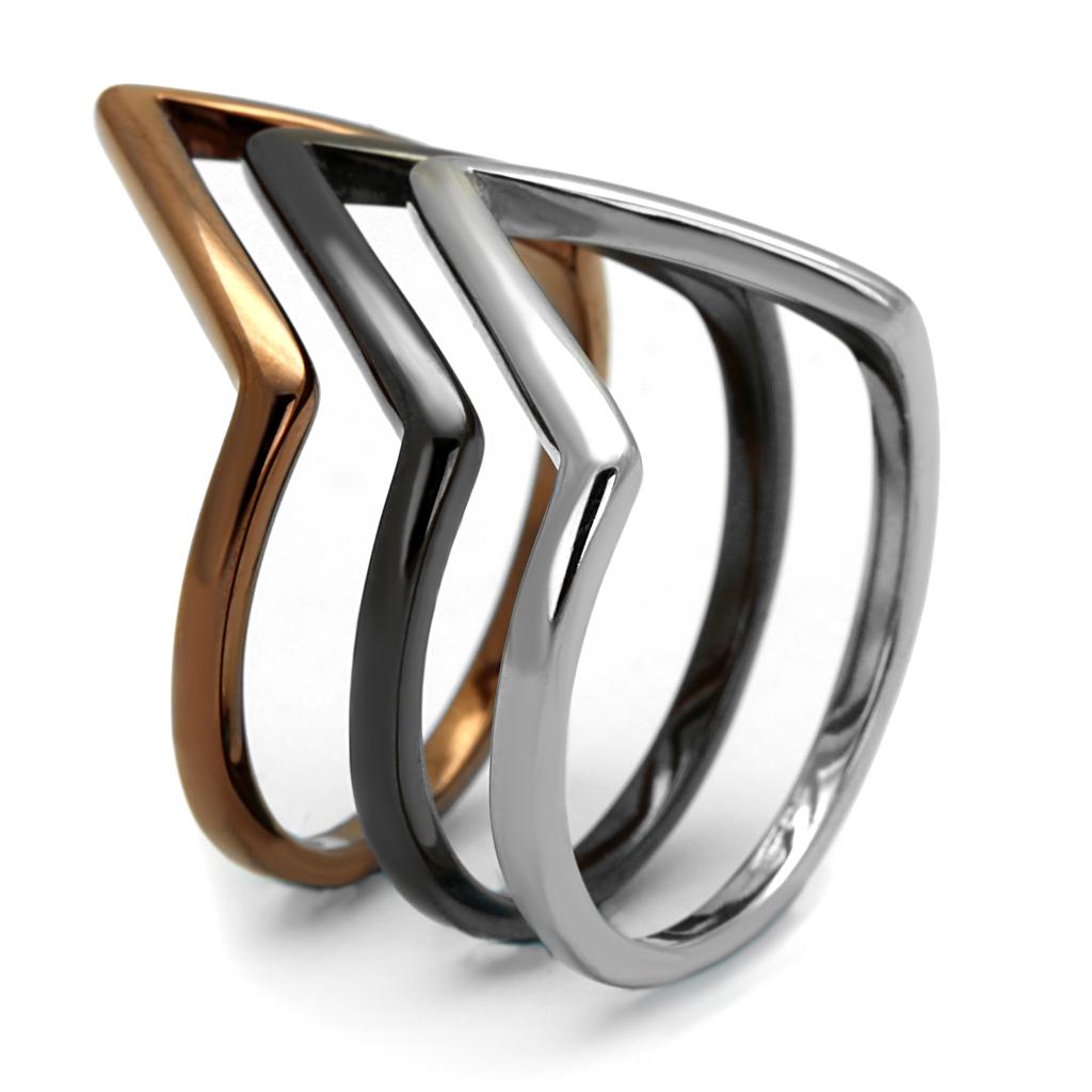 TK2649 Three Tone Ring featuring IP Light Coffee, IP Light Black, and High Polished finishes, showcasing a modern and elegant design.