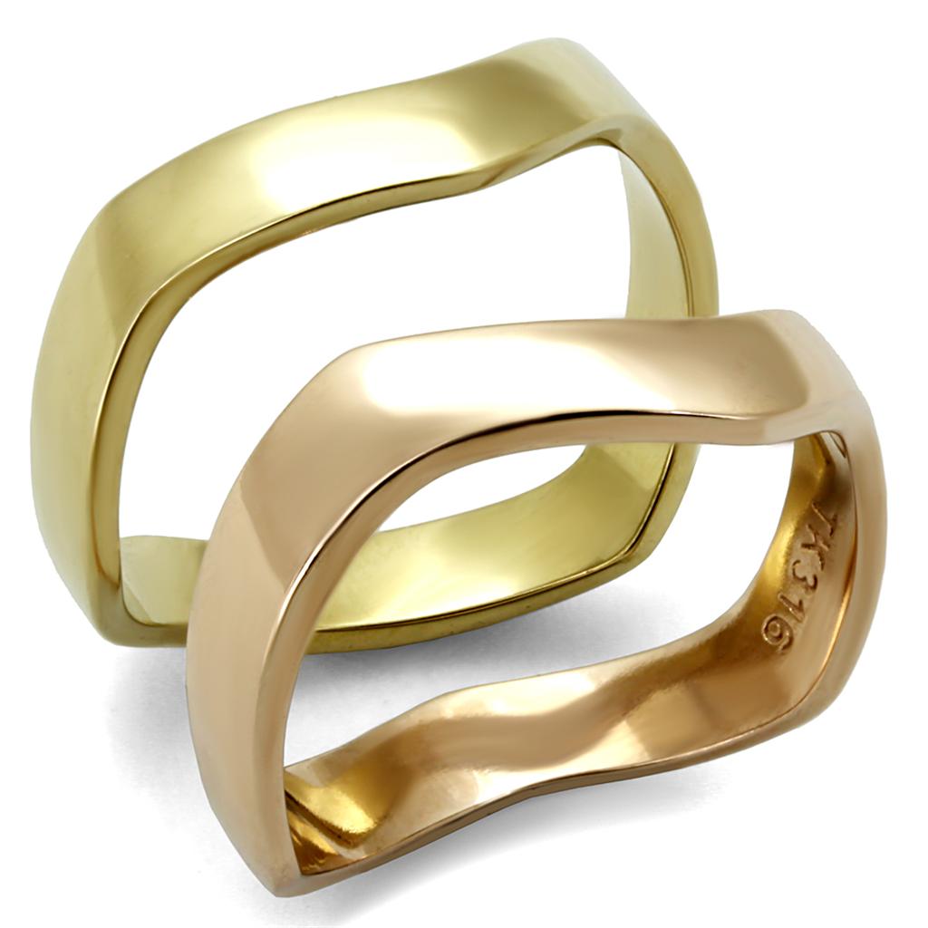 TK2265 IP Gold and Rose Gold Stainless Steel Ring showcasing its elegant dual-tone finish and minimalist design.