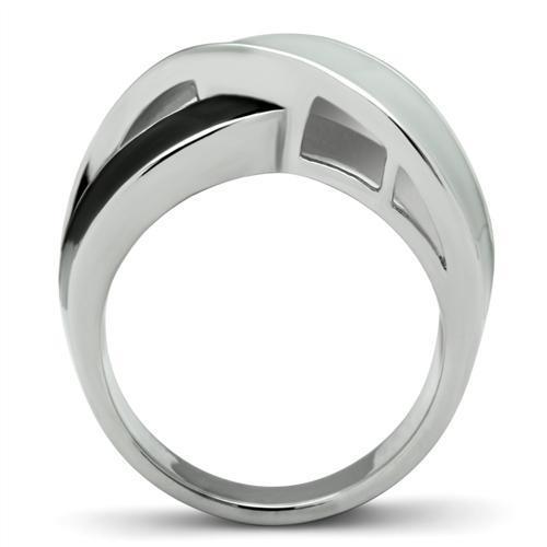 TK265 Rhodium Stainless Steel Ring with Epoxy, featuring a sleek design and shiny finish, perfect for stylish everyday wear.