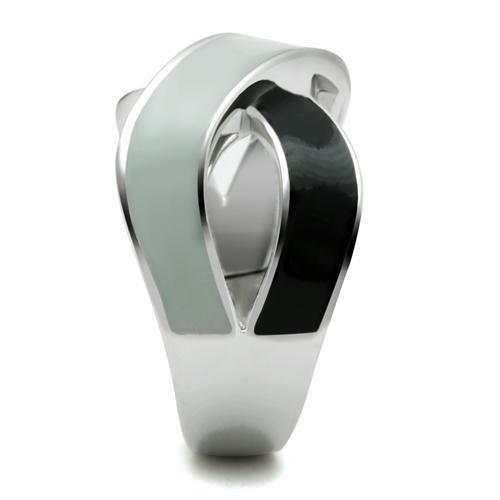 TK265 Rhodium Stainless Steel Ring with Epoxy, featuring a sleek design and shiny finish, perfect for stylish everyday wear.