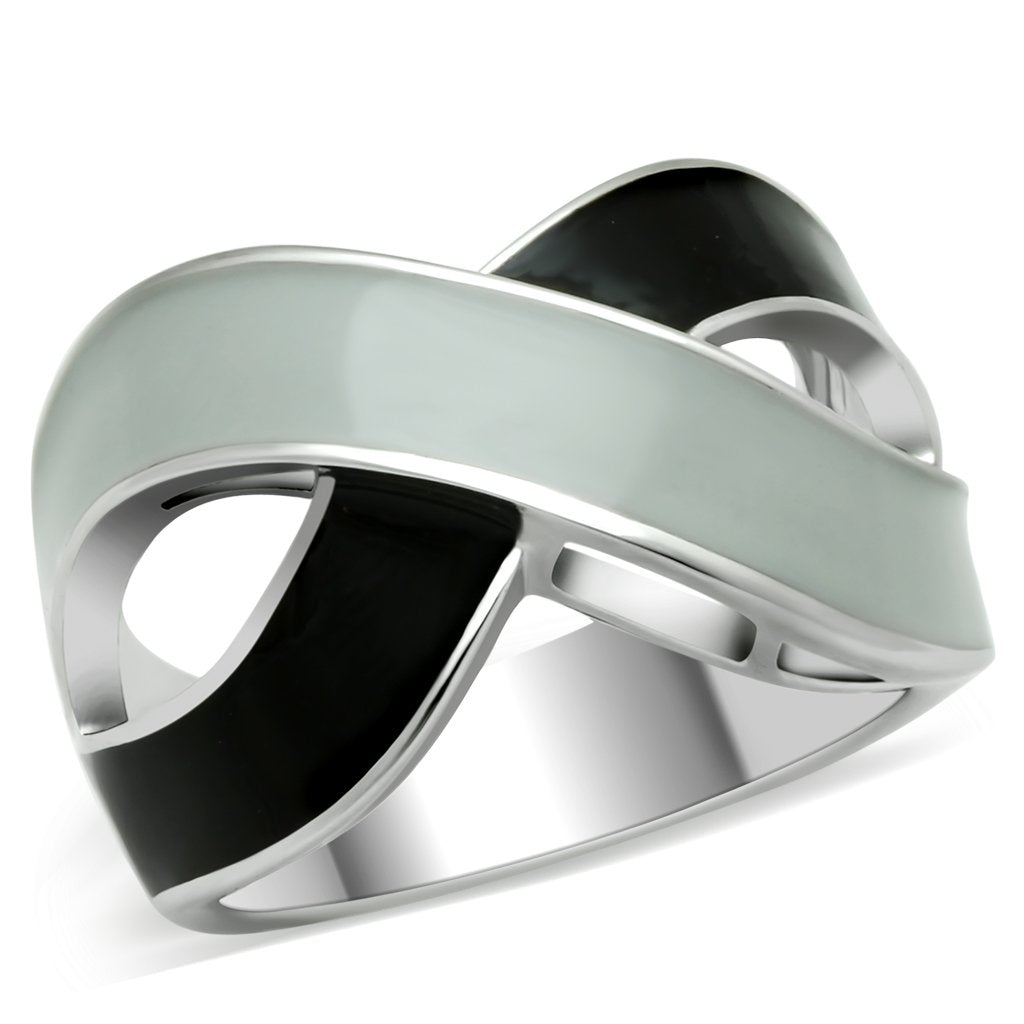 TK265 Rhodium Stainless Steel Ring with Epoxy, featuring a sleek design and shiny finish, perfect for stylish everyday wear.