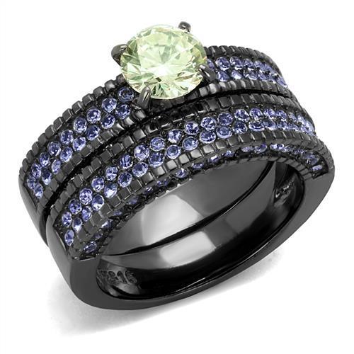 TK2672 IP Light Black Stainless Steel Ring featuring AAA Grade CZ in apple green color, showcasing a modern and elegant design.