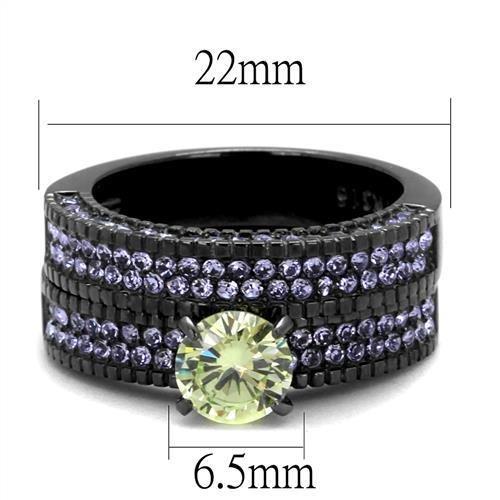 TK2672 IP Light Black Stainless Steel Ring featuring AAA Grade CZ in apple green color, showcasing a modern and elegant design.