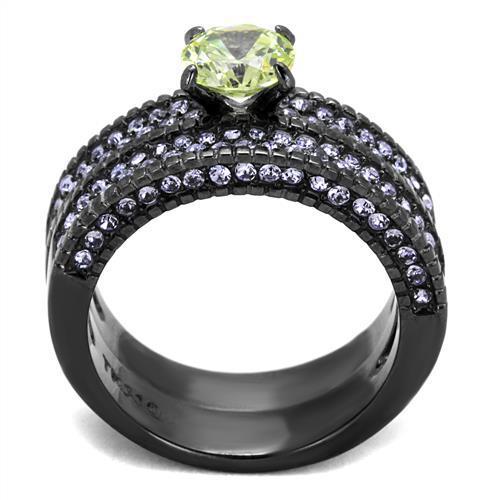 TK2672 IP Light Black Stainless Steel Ring featuring AAA Grade CZ in apple green color, showcasing a modern and elegant design.