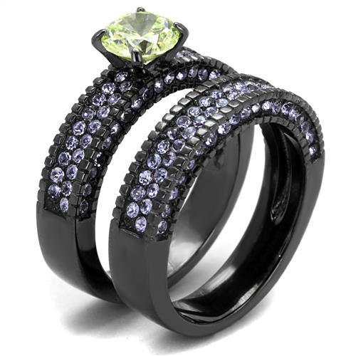 TK2672 IP Light Black Stainless Steel Ring featuring AAA Grade CZ in apple green color, showcasing a modern and elegant design.