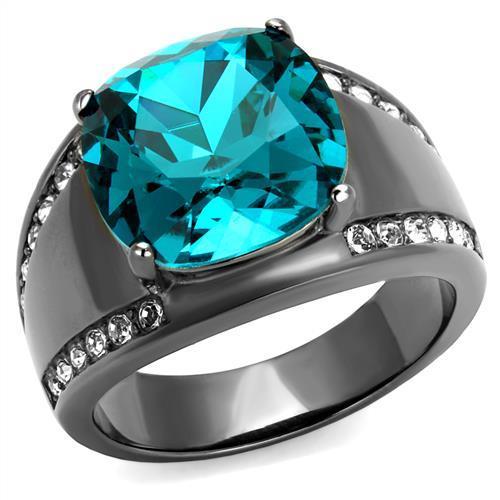 TK2678 IP Light Black Stainless Steel Ring featuring a Top Grade Crystal in Blue Zircon, showcasing a modern and elegant design.