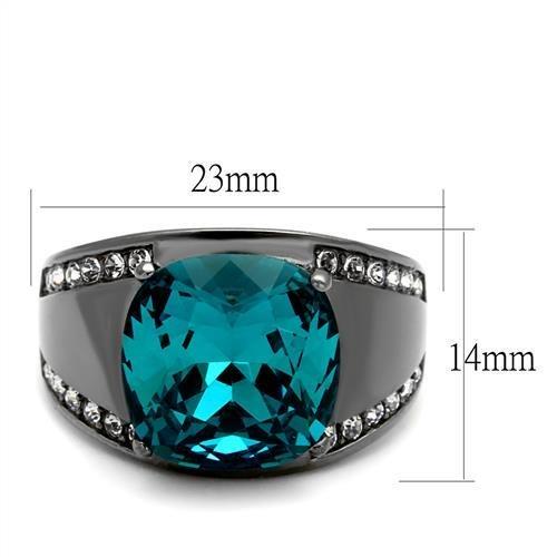 TK2678 IP Light Black Stainless Steel Ring featuring a Top Grade Crystal in Blue Zircon, showcasing a modern and elegant design.