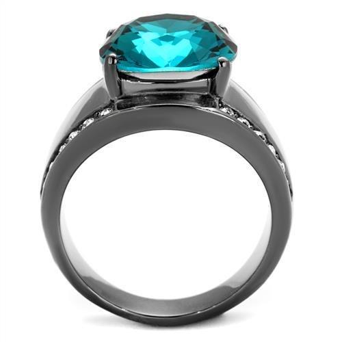 TK2678 IP Light Black Stainless Steel Ring featuring a Top Grade Crystal in Blue Zircon, showcasing a modern and elegant design.