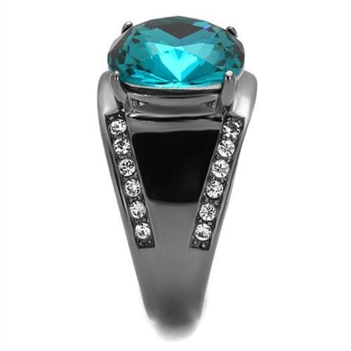 TK2678 IP Light Black Stainless Steel Ring featuring a Top Grade Crystal in Blue Zircon, showcasing a modern and elegant design.