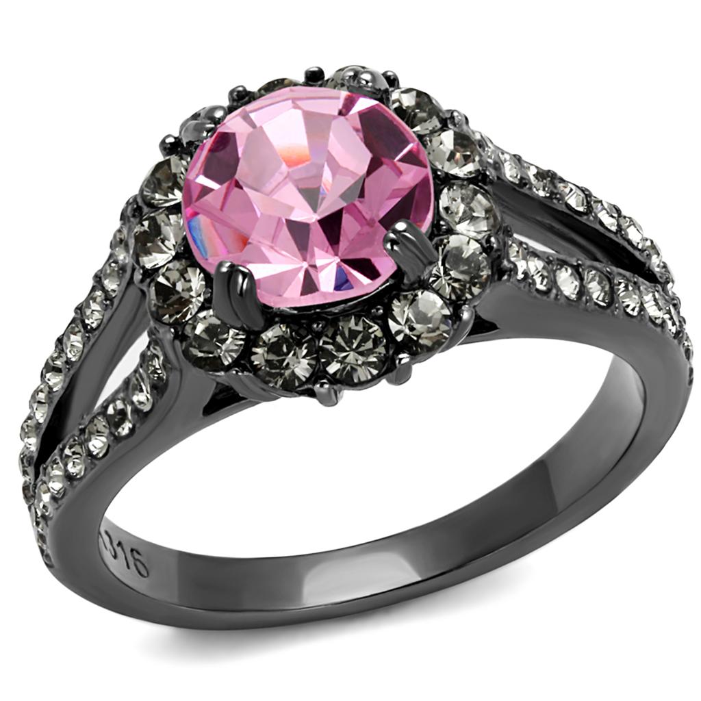 TK2680 IP Light Black Stainless Steel Ring featuring a light rose top-grade crystal, showcasing a modern and elegant design.