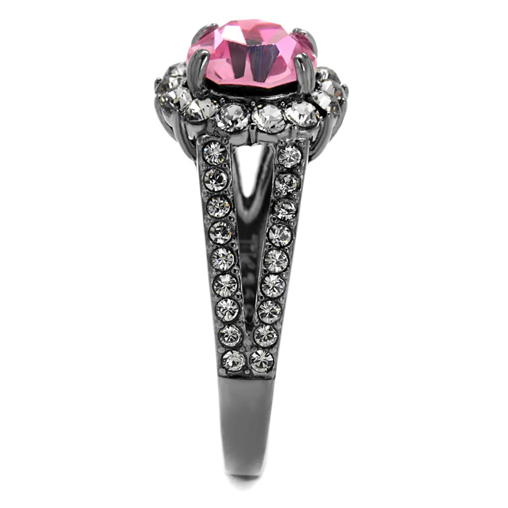 TK2680 IP Light Black Stainless Steel Ring featuring a light rose top-grade crystal, showcasing a modern and elegant design.