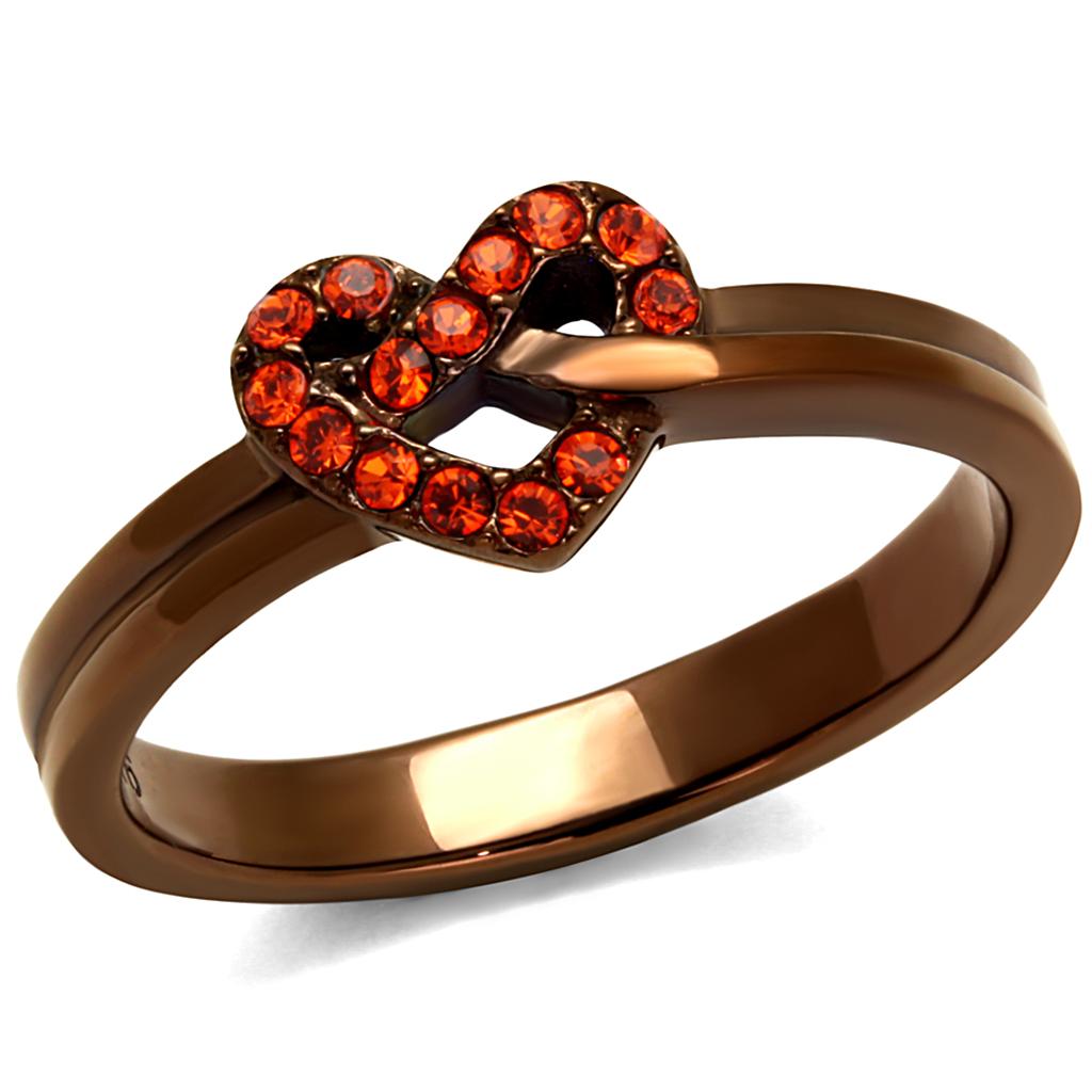 TK2686 IP Coffee light Stainless Steel Ring featuring a vibrant orange top-grade crystal centerpiece, showcasing elegance and durability.