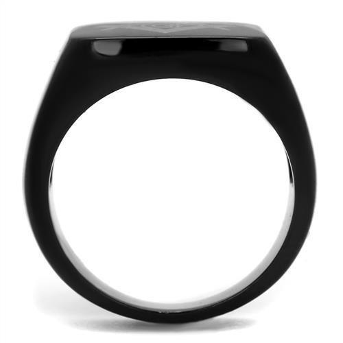 TK2227 IP Black Stainless Steel Ring with a sleek design, featuring a polished surface and no center stone, ideal for minimalist style.