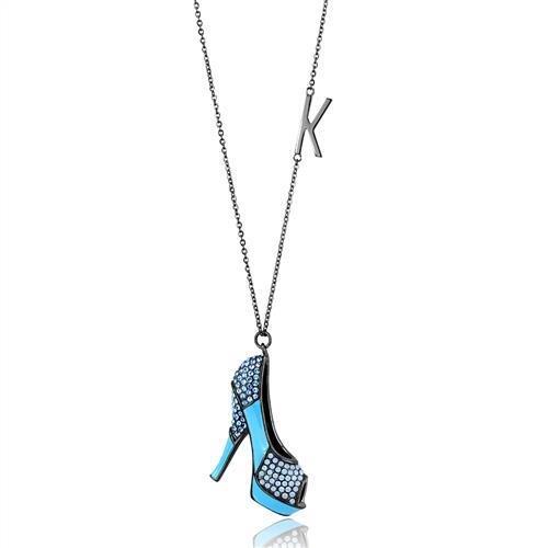 TK2704 IP Light Black Stainless Steel Chain Pendant featuring an aquamarine crystal centerpiece, showcasing a modern and elegant design.